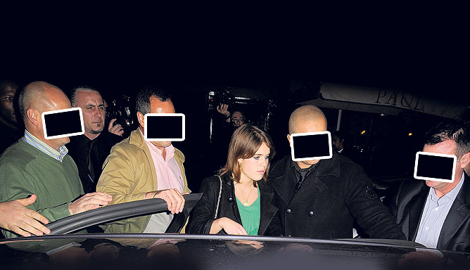 princess eugenie leaving nightclub protection officers